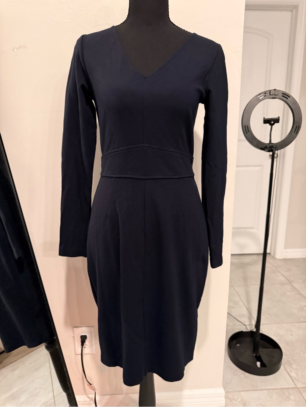 Lark & Ro Navy V-Neck Long Sleeve Sheath Dress